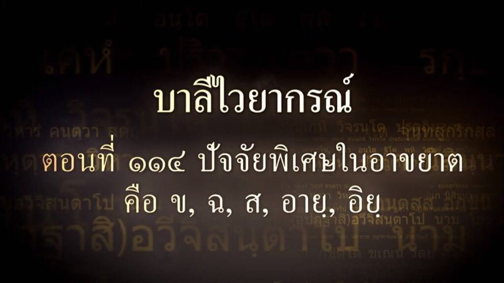 ตอนที่  ๑๑๔ ปัจจัยพิเศษในอาขยาต คือ ข, ฉ, ส, อาย, อิย