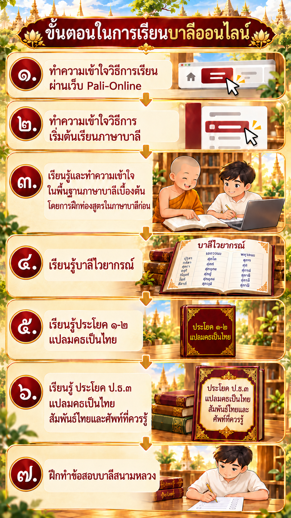 7 ขั้นตอน ในการเรียนบาลีครับ